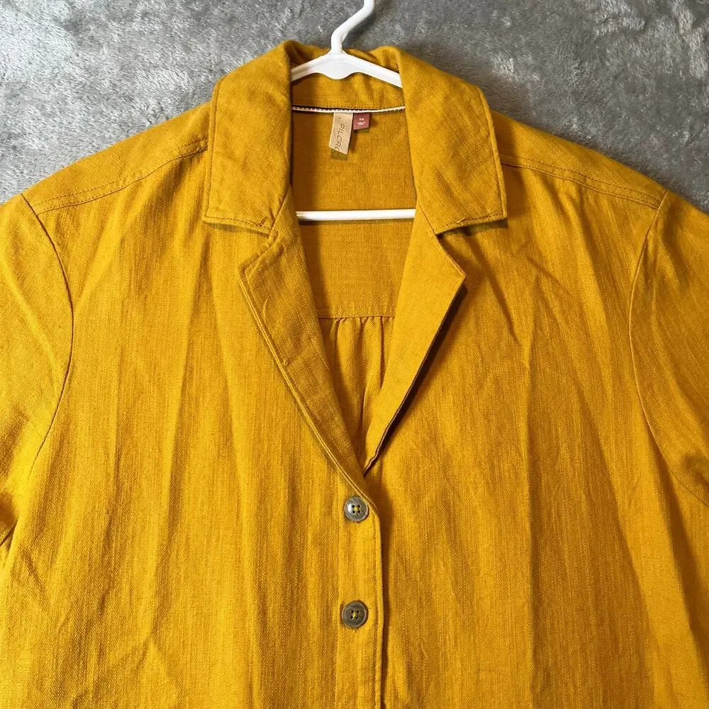Pilcro‎ Buttondown Shirt Dress Linen Blend Patch Pockets Yellow Utility